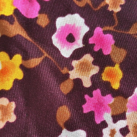 Handmade 1960s floral print, maroon,  pink orange brown, full size maxi dress - Picture 6 of 11